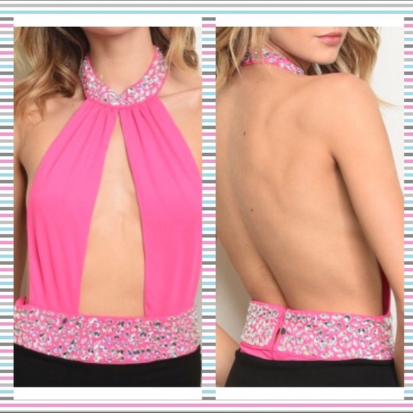 LARGE - FUCHSIA WITH STONES SEXY BODYSUIT - Picture 4 of 5